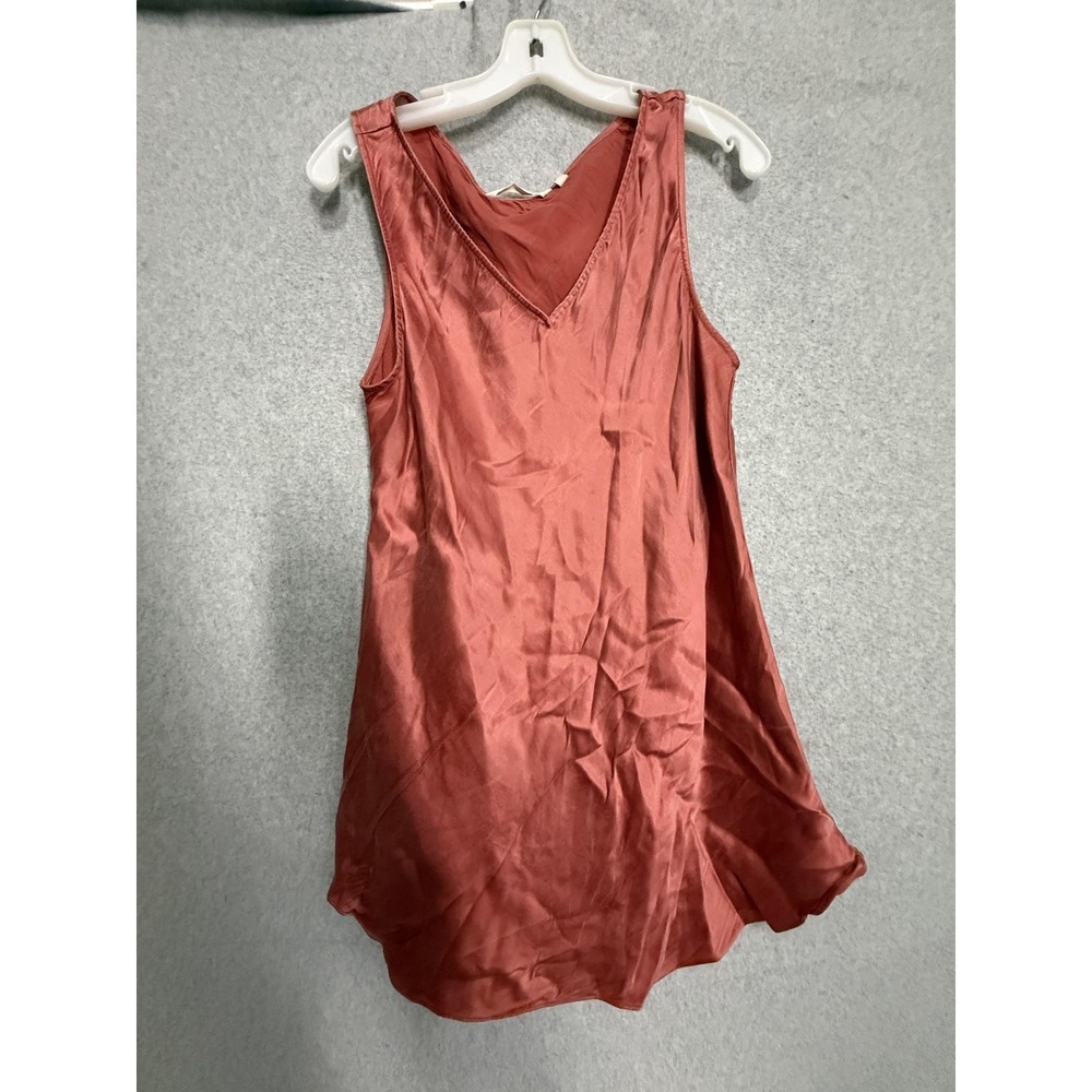 Soft Surroundings Dress Womens L Pink Satin V Neck Sleeveless Shift Knee Length